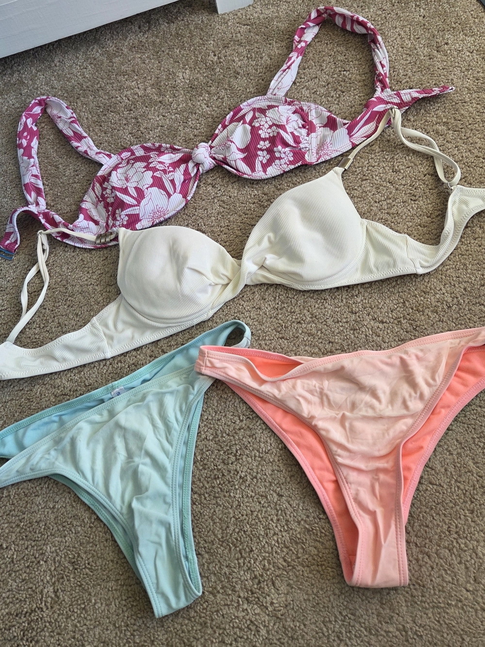 Women’s Floral Pink & Cream Bikini Set with Pastel Bottoms